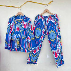 Femmes indiennes élégantes 100% coton fait à la main imprimé fleuri vêtements de nuit de luxe décontracté popeline matin marche vêtements printemps été - Product Image 1