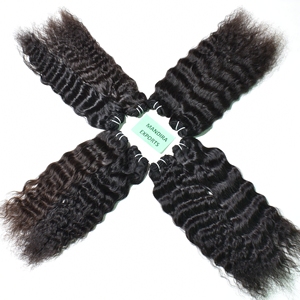 Vendeur de double trame de machine brute bon marché, couleur noire, faisceaux naturels longs crépus bouclés, extensions de cheveux indiens humains vierges - Product Image 6