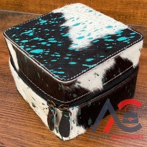 Véritables boîtes à bijoux en cuir de fourrure avec poils métalliques fabriqués à la main de style occidental mignon essentiel de bijoux de voyage stockage minimal - Product Image 1