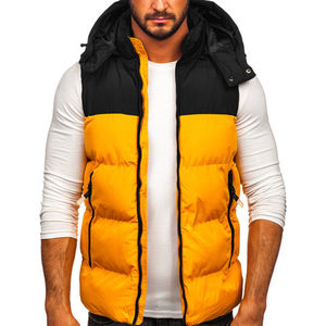 Custom Logo Men's Outdoor Quilted Puffer Waistcoat Linen Stand Collar Zipper Pocket Jacket in <b>Black</b> Plain Dyed Winter <b>Vest</b> - Product Image 1