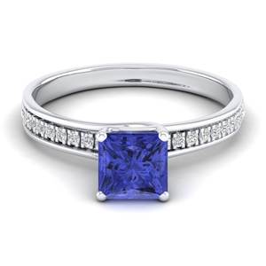 แหวนพลอยแทนซาไนต์ทรงปรินเซสคัทแท้ REYES น้ำหนัก 1.25 กะรัต ตัวเรือนทองคำแท้ 14K ประดับเพชรธรรมชาติเม็ดเดี่ยว สำหรับผู้หญิง - Product Image 1