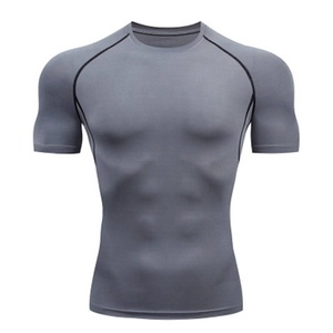 Men's Gray Short Sleeve Compression <b>Shirt</b> Quick Dry Slim Fit Sporty O-Neck Knitted <b>Polyester</b> <b>T</b>-<b>Shirt</b> - Product Image 1