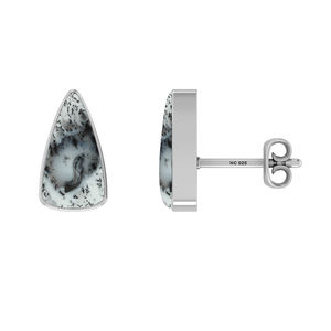 925 Sterling <b>Silver</b> <b>Stud</b> <b>Earrings</b> Dendritic Opal Bullet Trillion Bezel Setting Trendy Handmade Fashion Jewelry Party Gift Pack 3 - Product Image 1