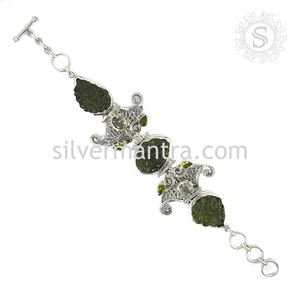 Christmas Special 925 Sterling Silver Natural Moldavite Peridot Gemstone <b>Bracelet</b> Gift for Women Customized Jewelry Manufacturer - Product Image 3