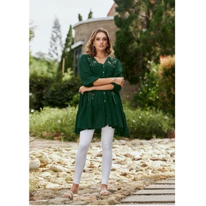 Wholesale Price XS-4XL Size Embroidered Short Top for Women Indian Style Traditional Solid Tunic Top Rayon <b>Kurti</b> for Girls - Product Image 1