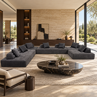 Modernes Luxus U-förmiges Modulares Ecksofa Tiefe Sitzfläche Dunkelgrauer Stoff Couch für Große Villen-Wohnzimmer