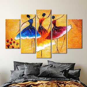 ภาพพิมพ์บนผ้าใบลายบัลเลริน่าสีสันสดใส - ศิลปะการเต้นที่งดงามสำหรับตกแต่งบ้าน,5P Mix:Gallery Wrap - Product Image 1