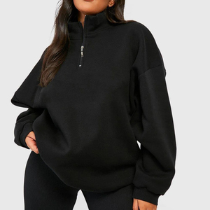 2025 New Fashionable <b>Women's</b> <b>Hoodies</b> Sweatshirts Autumn Winter Casual Wear Quarter-<b>Zip</b> Solid <b>Black</b> Color 100% Cotton Fleece - Product Image 2