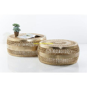 Mesa de centro redonda de ratán con tapa de madera, mesa de centro moderna hecha a mano de estilo bohemio para sala de estar, cafetería, muebles de Hotel - Product Image 3