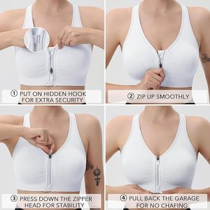 Women's Eco-Friendly Zip Front Sports <b>Bras</b> Wireless Padded <b>Racerback</b> Medium Support Athletic <b>Bras</b> for Yoga Solid Breathable - Product Image 3