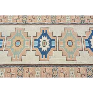 พรมตุรกีวินเทจคลาสสิกสีเบจสีฟ้า3 x 10.2ft พื้นที่ขนาดใหญ่ผ้าขนสัตว์ด้านหลังนามธรรมสำหรับวัยรุ่นรูปสี่เหลี่ยมผืนผ้าการออกแบบห้องโถง - Product Image 5