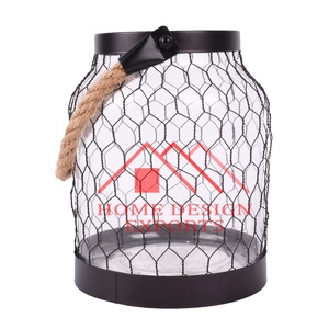 Lanterne à bougie antique noire décorative de dernière conception pour la décoration d'intérieur et extérieure suspendue avec poignée en jute - Product Image 1