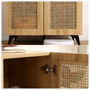 29.5\" Solid Wood <b>Modern</b> Design Durable Rattan Mesh <b>Shoe</b> <b>Cabinet</b>-Home Furniture Organizer for Living Room - Product Image 5