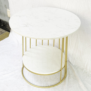 Contemporary Two-Tiered Side <b>Table</b> White <b>Marble</b> Top & Bronze Frame Durable Living Room Furniture <b>Set</b>-TT68117 - Product Image 5