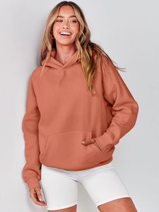 Pull à capuche en molleton tissé à manches longues pour femmes, respirant et surdimensionné, avec logo sur le devant. - Product Image 5