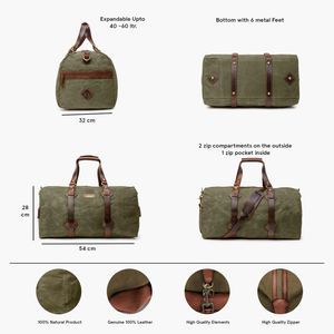 กระเป๋าดัฟเฟิลกันน้ำสำหรับผู้ชายและผู้หญิงทำจากผ้าใบเคลือบแว็กซ์และหนังแข็ง - Product Image 6