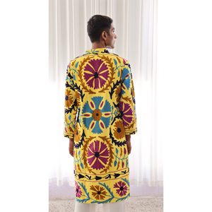 Custom Floral Embroidery Leather <b>Jacket</b> Boho Style Unisex Handmade Luxury Ethnic Wholesale <b>Mandarin</b> <b>Collar</b> Customizable Logo - Product Image 4