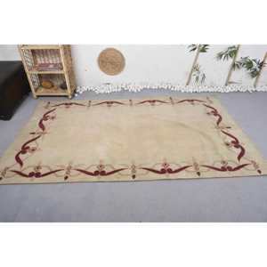 พรมขนสัตว์ตุรกีทรงเรขาคณิตสีแดงสีเบจ4.5 x 7.6ft วินเทจผ้าทอปะต่อแบบถักแบนสำหรับตกแต่งห้องนั่งเล่นยางความหนา10มม. - Product Image 3