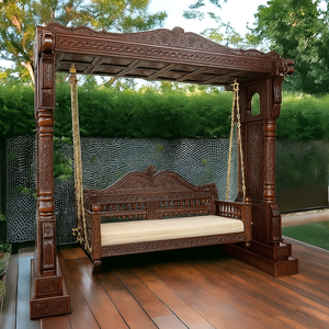 Jhula de Madera de Teca Hecha a Mano Estilo Maharaja, Columpio Tradicional de Madera de Teca Tallada de Alta Gama para Sala de Estar, Venta de Fábrica en EE. UU. - Product Image 5