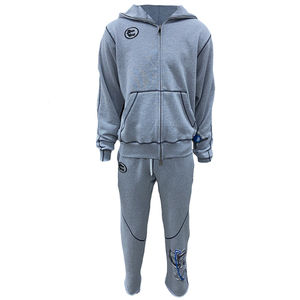 Conjunto Deportivo Informal Personalizado con Cremallera, Sudadera con Capucha y Pantalones Deportivos con Costuras en Contraste, Logotipo de Goma en Relieve, para Hombre - Product Image 1