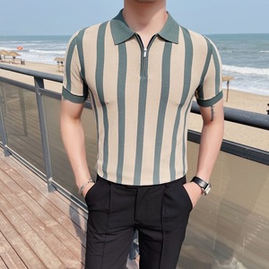 2023 hommes décontracté rayé bouton pour Polo séchage rapide été sport maillot couleur unie à manches courtes t-shirt à capuche - Product Image 4