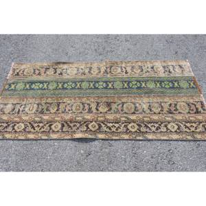 Tapis turc vert et beige vintage 3x6,2 pieds tapis en laine à tissage plat motif patchwork support en Latex pour décorations de salon - Product Image 3