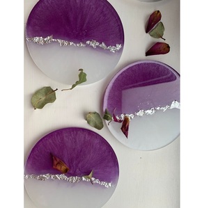 Ensemble de sous-verres en résine ange écologique fait à la main de qualité supérieure Agate géode de luxe avec paillettes d'or ou fleurs séchées - Product Image 3