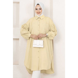 Túnica amarilla de algodón de talla grande, ropa islámica modesta, informal, estampada, con corte ovalado, hiyab, camisa de punto de verano - Product Image 2