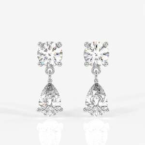 Round and Pear Cut Moissanite Diamond <b>Dangle</b> <b>Sterling</b> <b>Silver</b> <b>Earrings</b> - Product Image 3