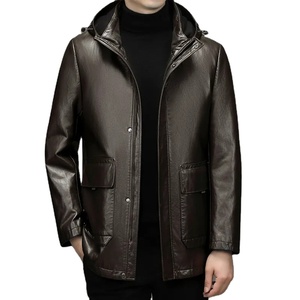 ชุดสูทหนัง PU มีฮู้ดสำหรับผู้ชายเสื้อแจ็คเก็ตลำลองหนาปานกลางอบอุ่นพร้อมถังหนังวัวด้านในแบบถอดออกได้สำหรับฤดูใบไม้ผลิ - Product Image 4