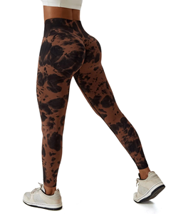 Offre Spéciale femmes taille haute pantalons de Yoga Slim Scrunch bout à bout séchage rapide respirant Fitness Leggings-fait Spandex cravate teinture pêche hanche - Product Image 4