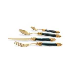 Luxury 4 Pcs <b>Gold</b> Plated <b>Cutlery</b> Set with <b>Black</b> Ornate Handles Eco-Friendly Stainless Steel for Restaurant-Style Dining - Product Image 1