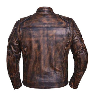 Chaqueta de Motociclista de Cuero Vacuno Genuino Personalizada de Nueva Llegada, Estilo Vintage Elegante con Rayas y Cremallera Larga - Product Image 2
