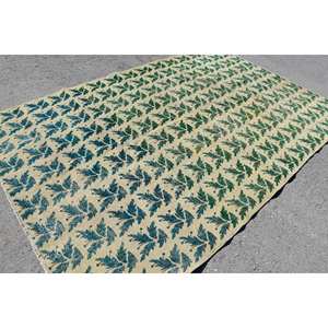 Tapis Turc Vintage Moderne 6ft 8in X 10ft 1in Vert Beige Classique Rectangle Patchwork Design Grande Surface Laine Latex pour Chambres - Product Image 2