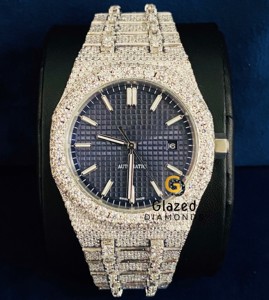 นาฬิกาเพชรโมอิสสำหรับผู้ชายหน้าปัดสีฟ้าดูหรูหรามีปุ่มล็อคซ่อนรอบ - Product Image 3