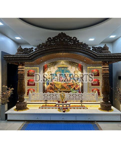 Mandir Ram Darbar de Madera de Teca Hindú, Sala de Pooja, Hecho a Mano, Madera Sólida, Diseño Desmontable, Tamaño Personalizado, Estilo Tradicional para el Hogar, Reino Unido - Product Image 1