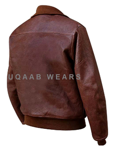 Veste en cuir véritable de A-1 de vol de bombardier des hommes veste en cuir véritable de mode vintage de pilote de l'armée de l'air en détresse OEM - Product Image 4
