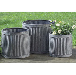 Ensemble de 3 jardinières ovales de style français, écologiques, en métal galvanisé, pots à fleurs en métal ondulé, jardinière pour la maison et le jardin - Product Image 6
