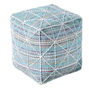 Tabouret de pouf rectangulaire en coton blanc marine moderne tissé à la main tapis de chiffon carré pour salons et chambres à coucher pouf repose-pieds - Product Image 1