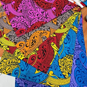 ดีไซน์โพลีนีเซียนแบบใหม่หนาสีสันสดใสสวยงามสดใสบนผ้าฝ้ายโพลีเอสเตอร์ความกว้าง36นิ้วพร้อมจัดส่งทันที - Product Image 5