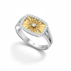 แหวนเพชรทรงสี่เหลี่ยมผืนผ้าแบบซันเบิร์สต์สองสีสำหรับผู้หญิง - Product Image 1