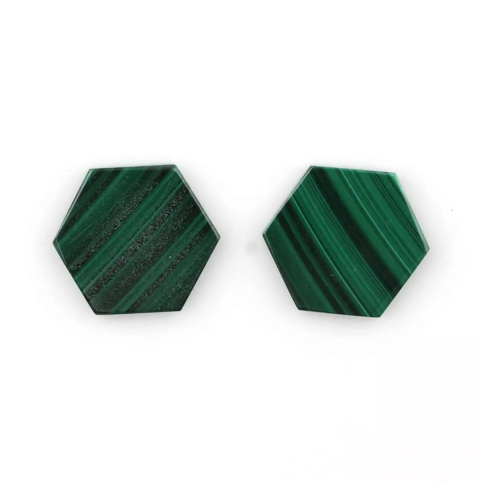 उच्च गुणवत्ता वाले 12 मिमी फ्लैट षट्कोण आकार मैलाकाइट रत्न गहरे हरे रंग का चिकना दोनों तरफ आभूषण बनाने के लिए कैलिब्रेटेड ढीला