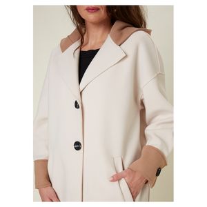 Etiqueta privada Made in Italy Otoño Invierno Velour Stretch Mujer Abrigo Bicolor Botonadura única con bolsillos y capucha - Product Image 5