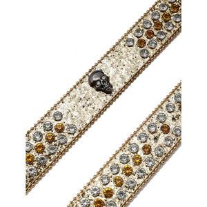 Hebilla de calavera de diamantes de imitación Correa de oro brillante con cinturón con tachuelas de oro y cristal - Product Image 2