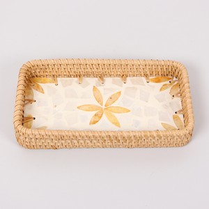 Plateau de service rectangulaire en nacre et rotin, motif floral, vente en gros pour l'hôtellerie, le stockage, les aliments et les boissons - Product Image 5