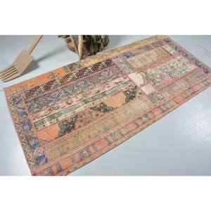 Alfombra de área grande clásica turca Vintage 3,4x7,3 pies Beige diseño de retazos ecléctico Material de lana respaldo de látex alfombra de habitación modelo - Product Image 2