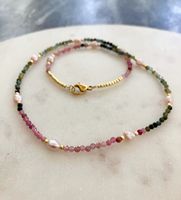 Collier de 15 perles de tourmaline naturelle rétro inspiré des créateurs, avec perles de culture d'eau douce baroques, bijoux de luxe pour cadeau