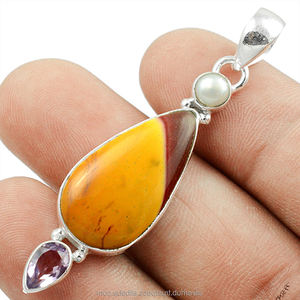 Colgante bohemio de plata con piedras preciosas de jaspe Mookaite Natural en forma de pera para mujer, colgante de declaración de Plata de Ley 925, joyería hecha a mano - Product Image 3