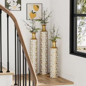 ชุดแจกันโลหะสูงสำหรับตกแต่งสวนทำด้วยมือสีขาวทองสามชิ้นลายยีราฟสีทอง - Product Image 2