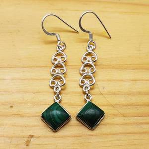 Boucles d'oreilles en pierres précieuses en argent sterling 925 de qualité supérieure, boucles d'oreilles en argent malachite faites à la main - Product Image 3